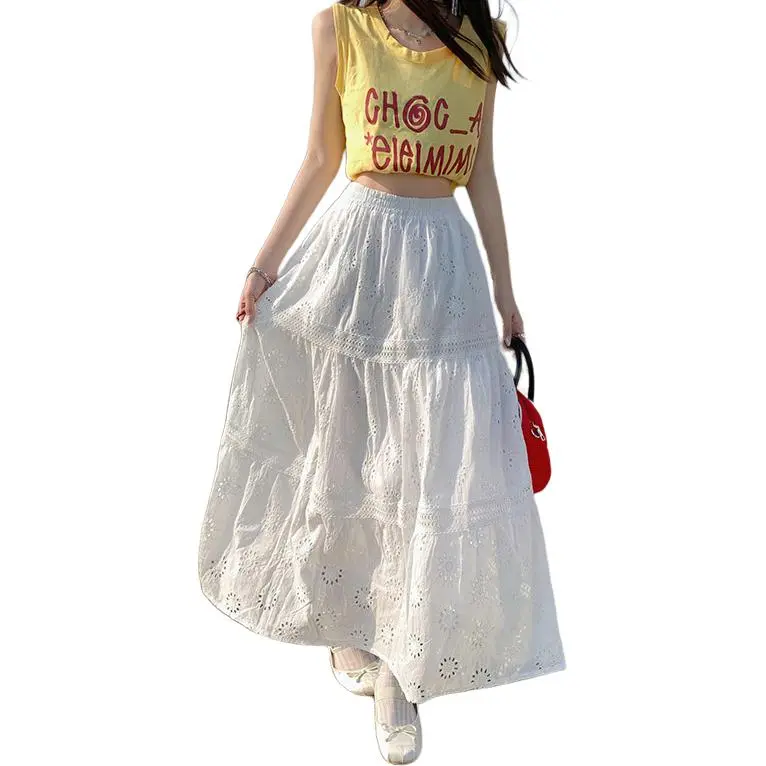 Kazakhstan Casual Long Skirt Women's White-1