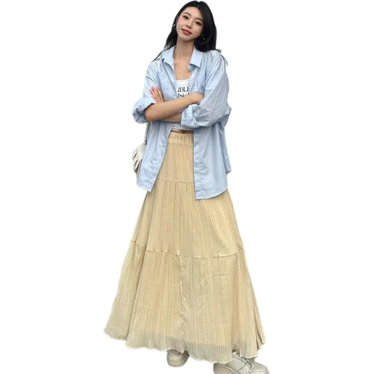 Kazakhstan Casual Long Skirt Women's Apricot-4