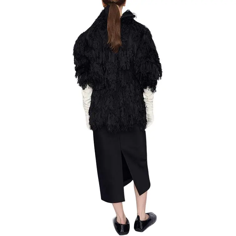 CARVEN FW24 Velvet-feel Coat Women's Black-2