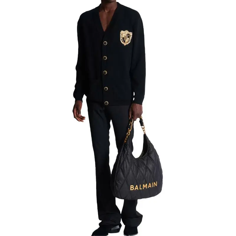 BALMAIN Embroidered Patch Knitted Cardigan-1