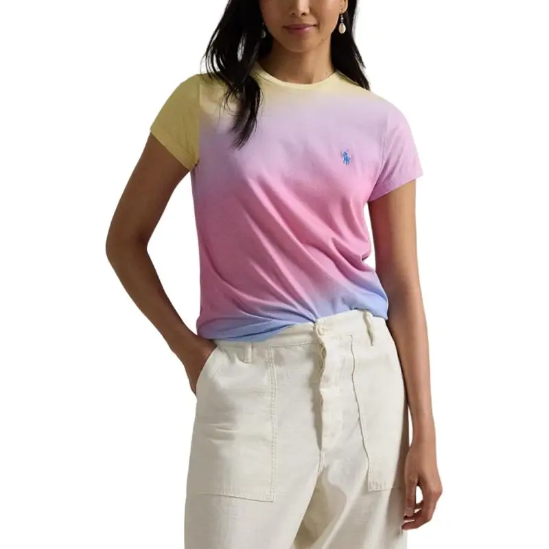 Polo Ralph Lauren Spray Painting Gradient Straight Fit Knitted Fabric Short Sleeved T Shirt Women's Multicolor-2