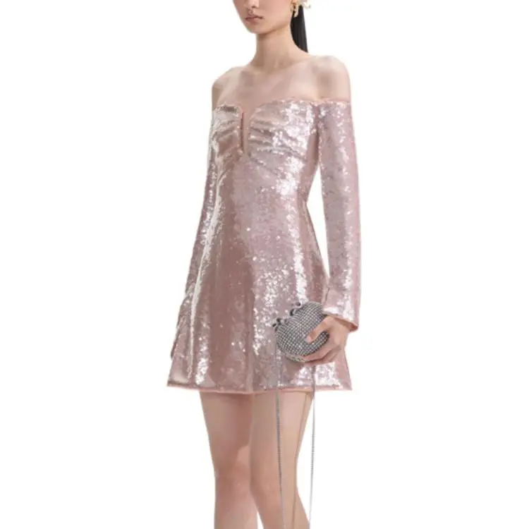 Self portrait New Year Long Sleeved Dresses Women's Light Gold-1