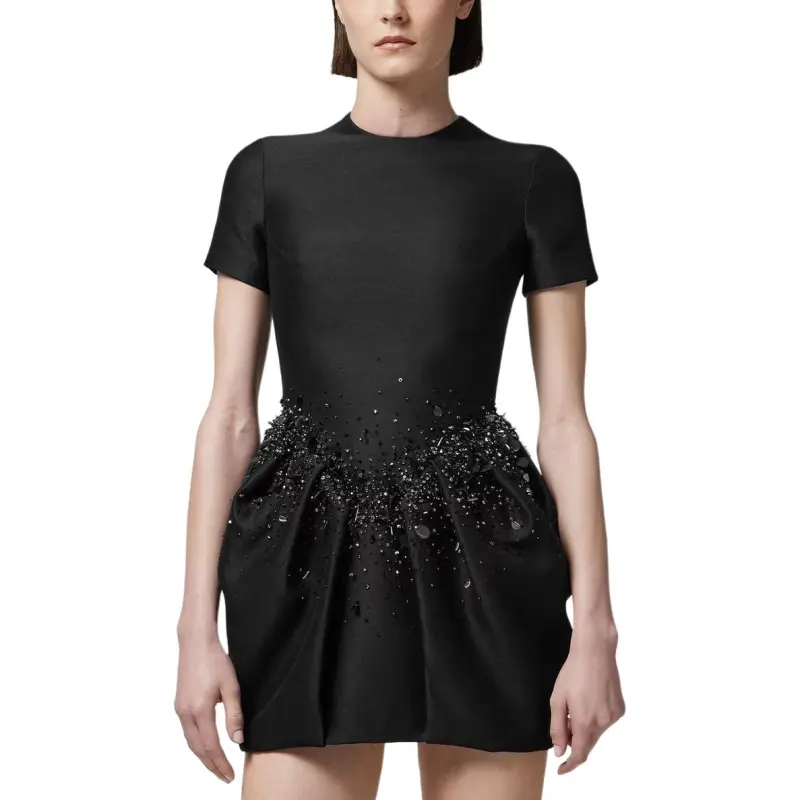 VERSACE Crystal Folded Mini Dress Short-Sleeved Dresses Women's Black-2