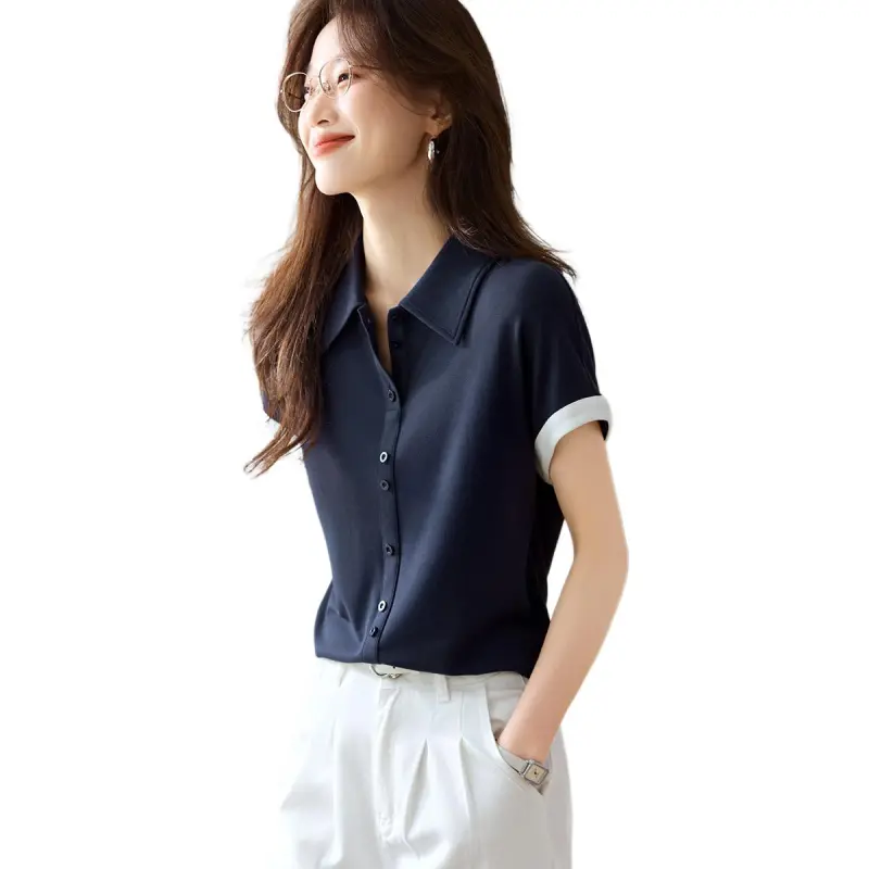 Flowers In Water T Shirt Women's Navy Blue-2