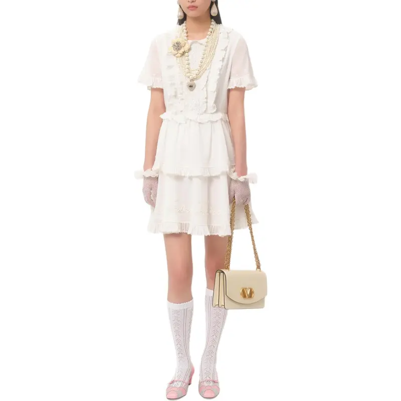 Valentino SS25 Short Sleeved Dress Women's White-2