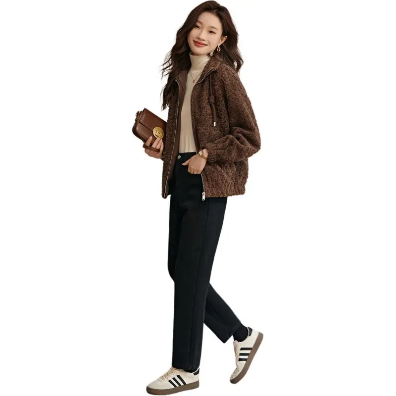 Mo Han Yi Mei Velvet feel Coat Women's Coffee-1