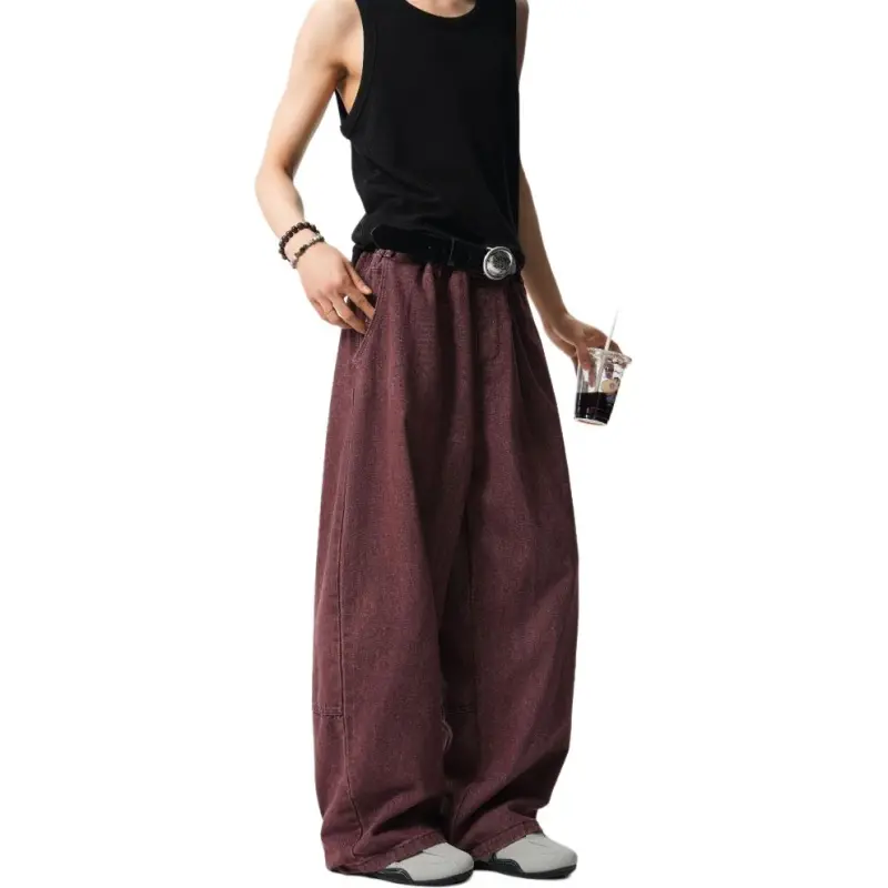 SONGXIER Jeans Unisex Burgundy-3
