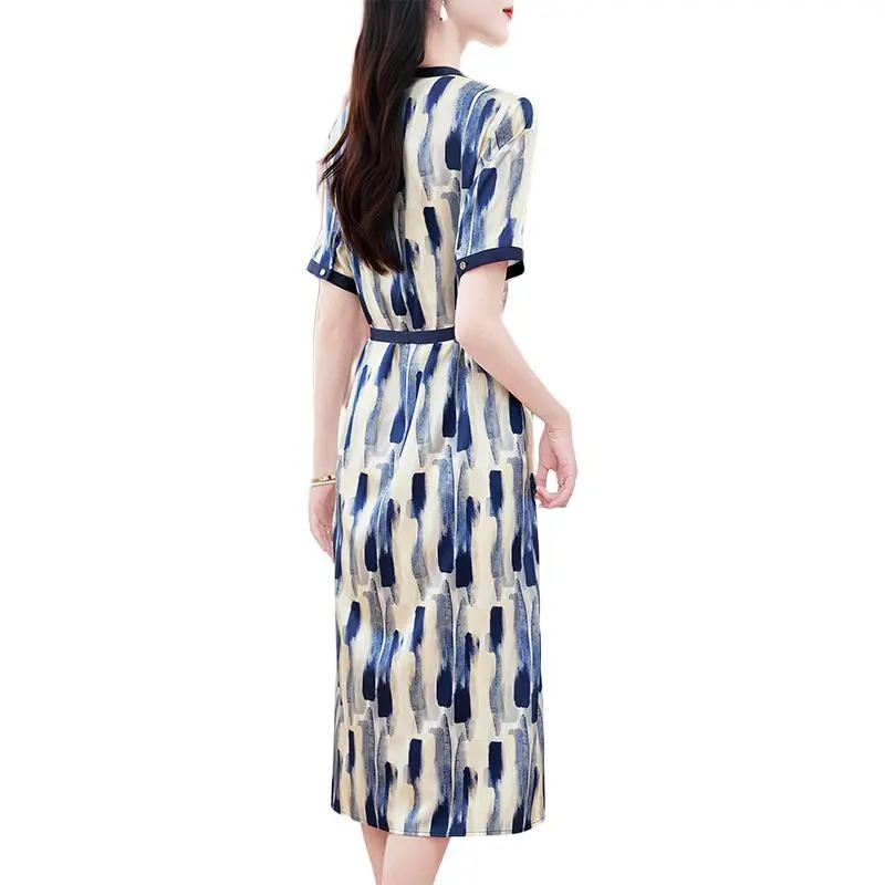 Yi Mengyuan Silk Short Sleeved Dress Women's Blue Rhythm-2