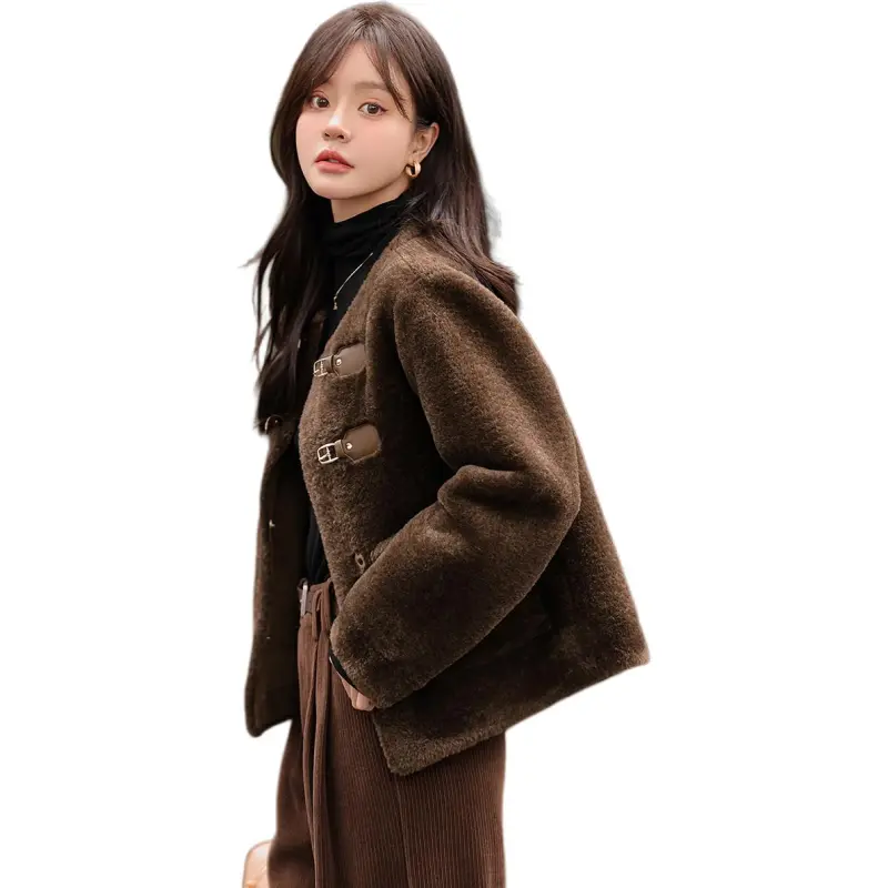 Mo Han Yi Mei Velvet feel Coat Women's Coffee-4