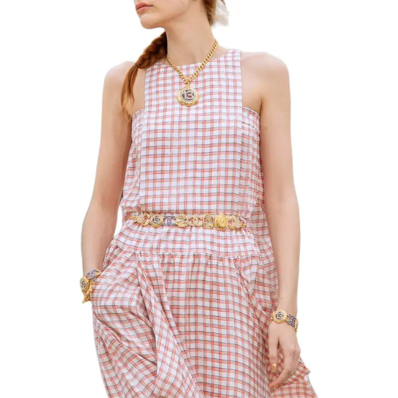 CHANEL Sleeveless Dress Women's Pink-1