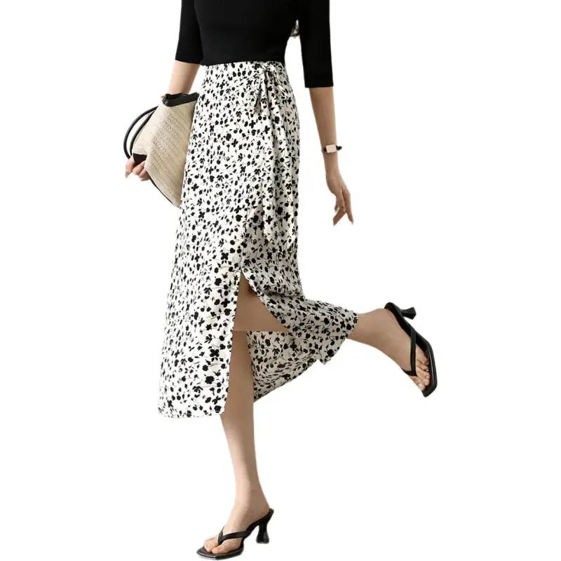 Mo Han Yi Mei SS24 Casual Long Skirt Women's White Floral-2
