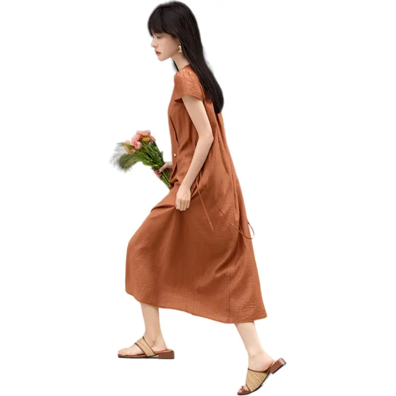 Mo Han Yi Mei Short Sleeved Dress Women's Pumpkin-2
