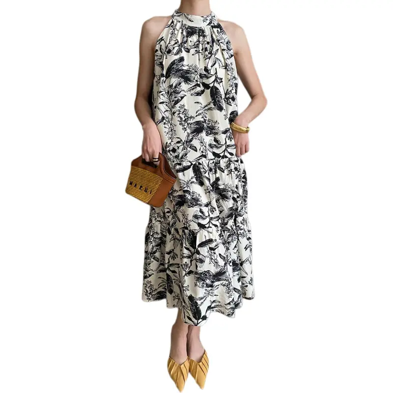 Mu Qingqing Slip Dresses Women's Beige With Floral[Dress]-3