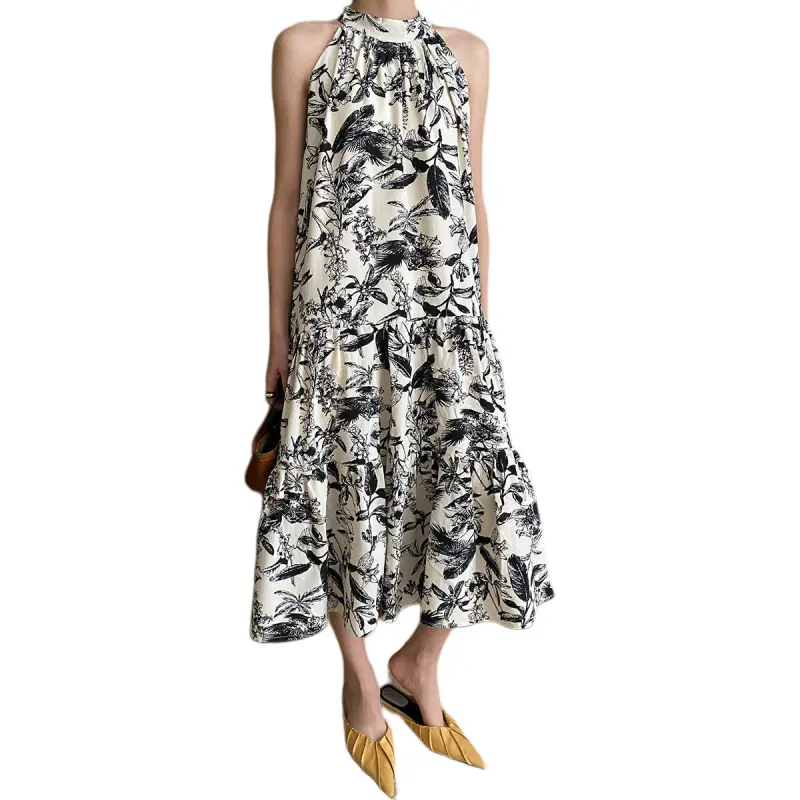 Mu Qingqing Slip Dresses Women's Beige With Floral[Dress]-2