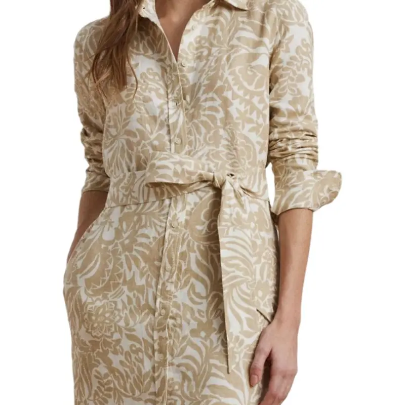 LAUREN RALPH LAUREN Long Sleeved Dress Women's Brown Yellow-1