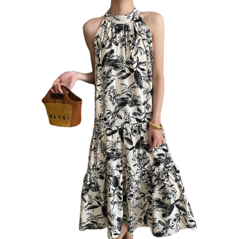 Mu Qingqing Slip Dresses Women's Beige With Floral[Dress]-4