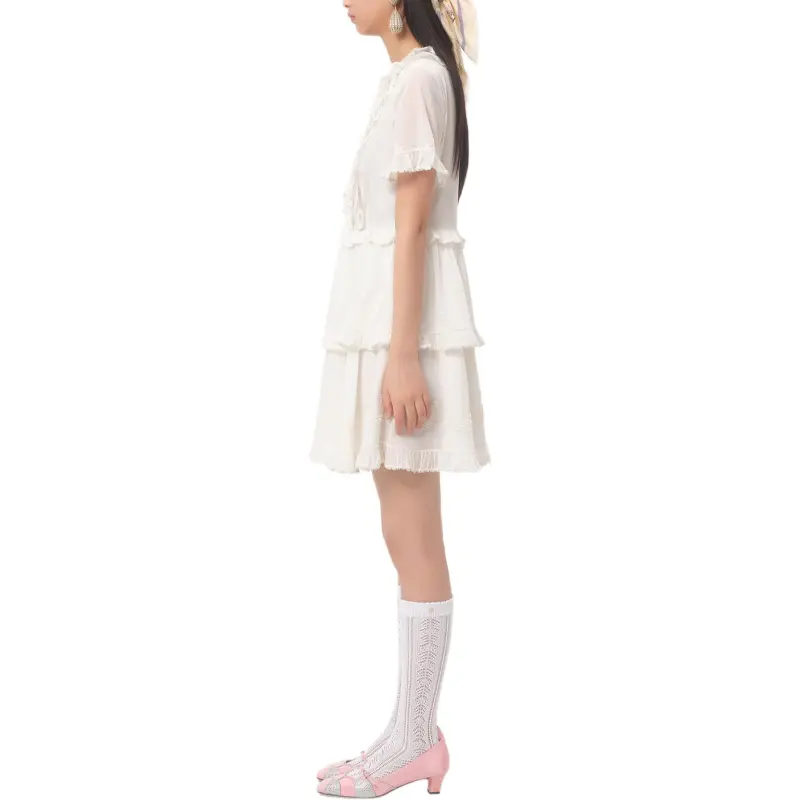 Valentino SS25 Short Sleeved Dress Women's White-4