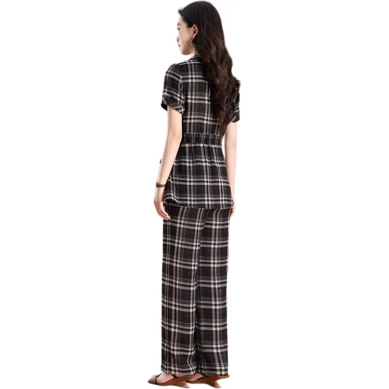 Mylan Casual Suits Women's Black White Plaid-0