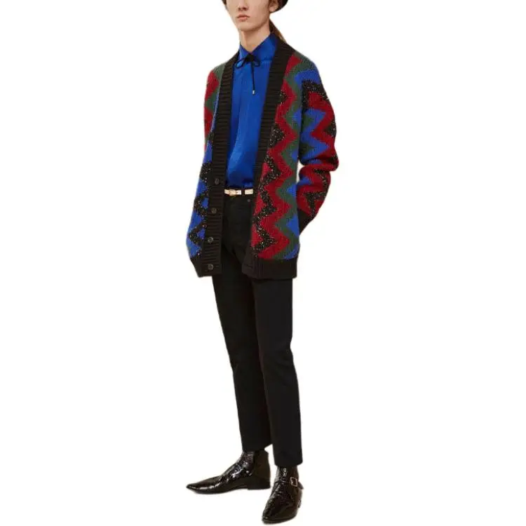 SAINT LAURENT Zig Zag Jacquard Sequin Cardigan-5