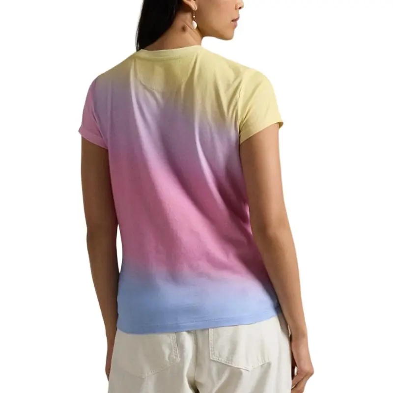 Polo Ralph Lauren Spray Painting Gradient Straight Fit Knitted Fabric Short Sleeved T Shirt Women's Multicolor-3