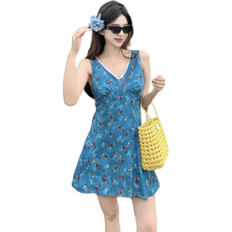 Mu Xiao Xin Slip Dresses Women's Blue-1