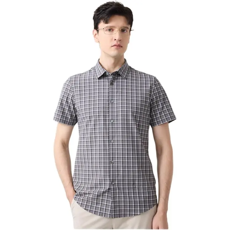 DIDIBOY T Shirts Men Gray Plaid-2