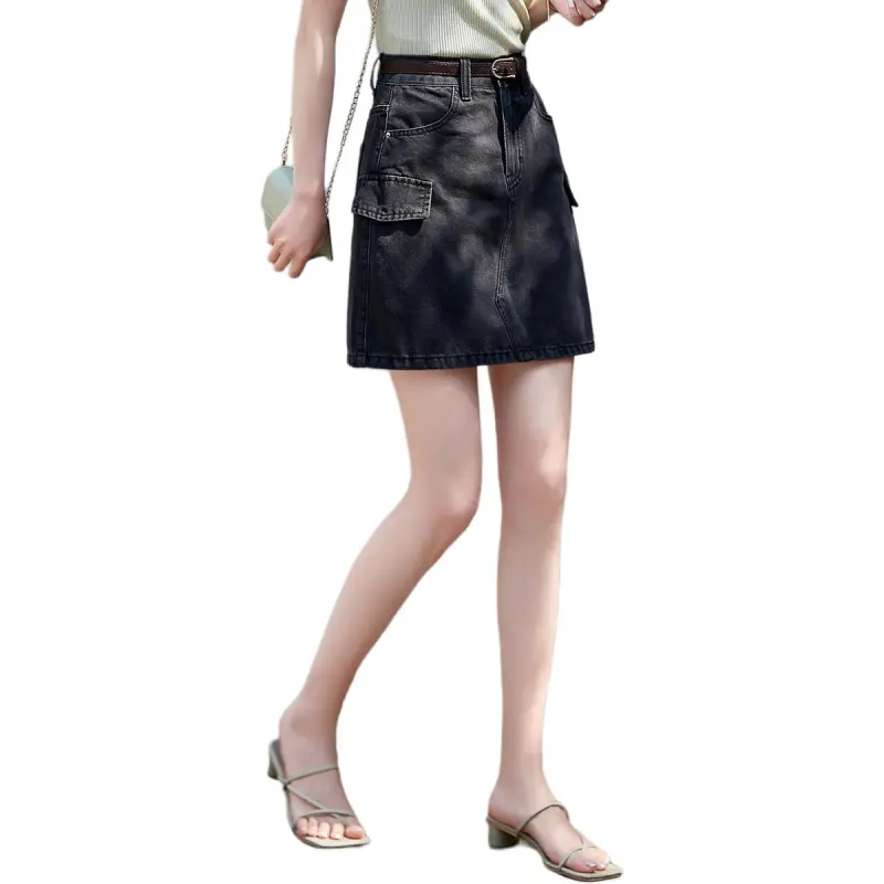 Mo Han Yi Mei Denim Short Skirts Women's Black-3