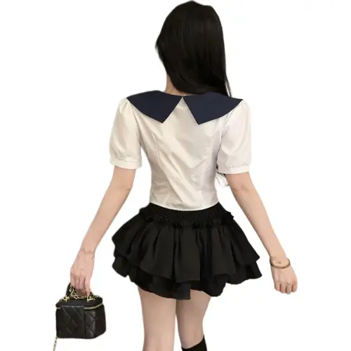 DGMZ Uniform Women's White Shirt Tie Black Skirt Set