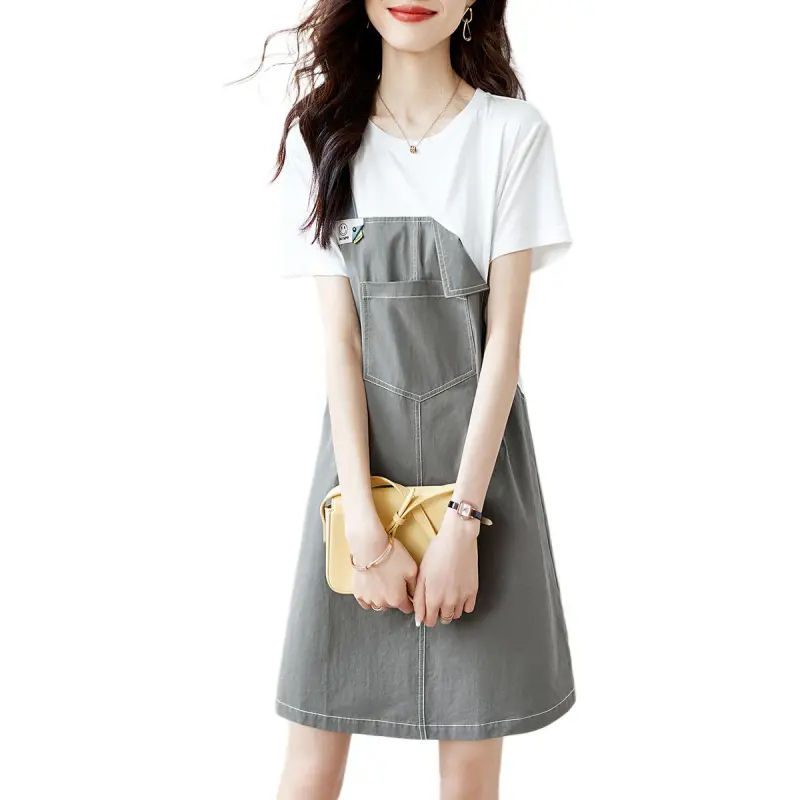 Mo Han Yi Mei SS24 Short Sleeved Dress Women's White & Green-2