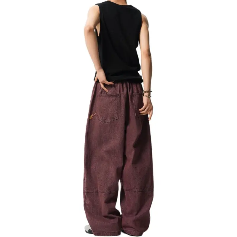 SONGXIER Jeans Unisex Burgundy-4