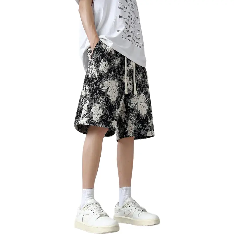 IGOI Denim Shorts Unisex Black Floral-1