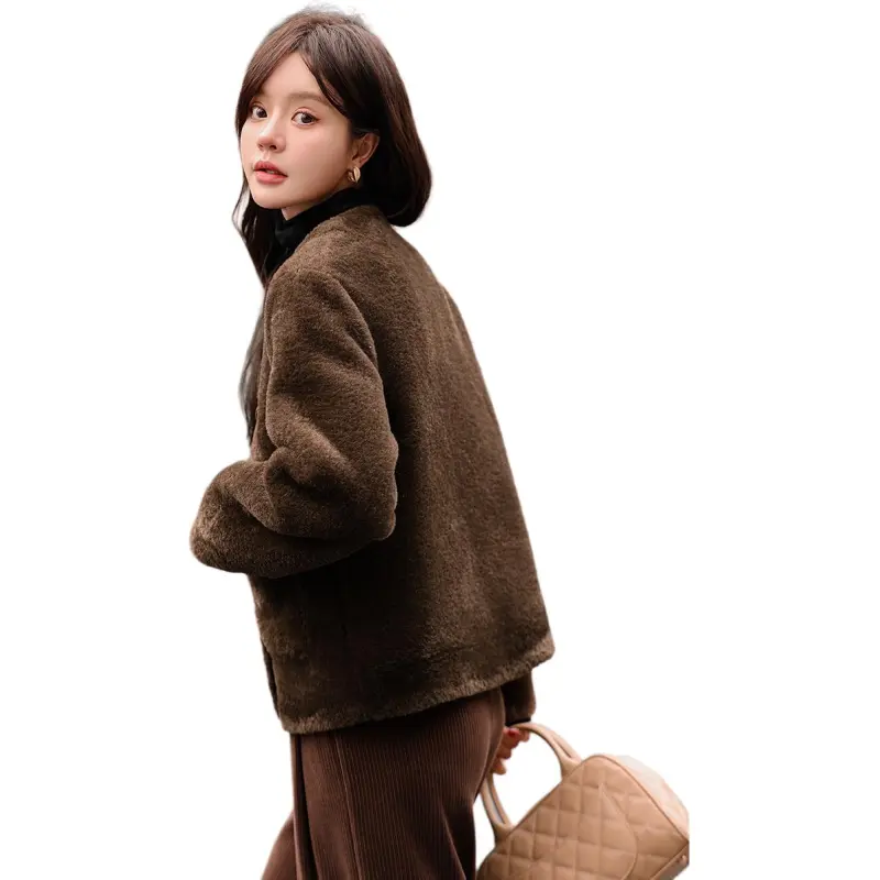 Mo Han Yi Mei Velvet feel Coat Women's Coffee-5