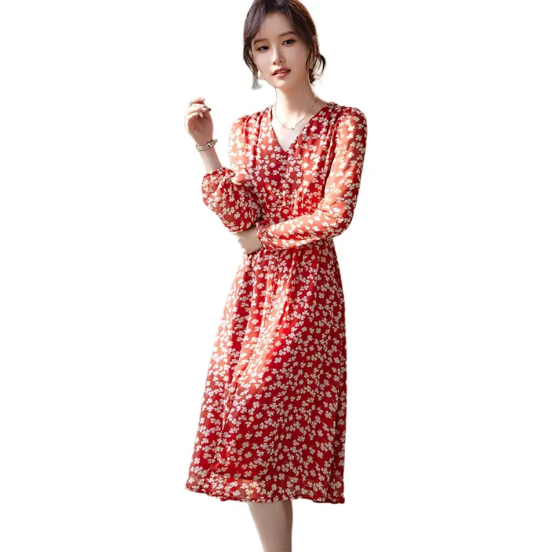 XWI Long Sleeved Dress Women's Red Jacquard-4