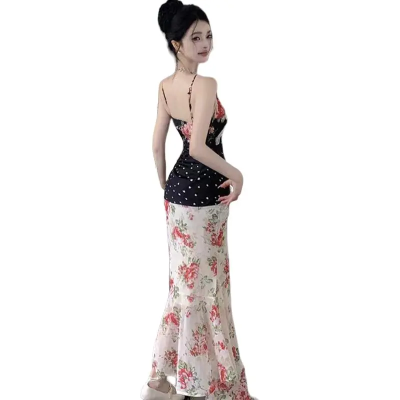 SECFLY OFFICIAL Slip Dress Women's Black White Floral Dress-1