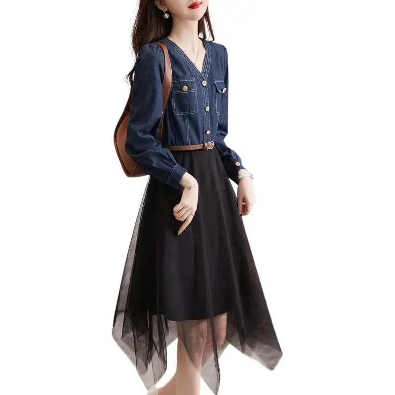 XWI Long Sleeved Dress Women's Denim Blue-4