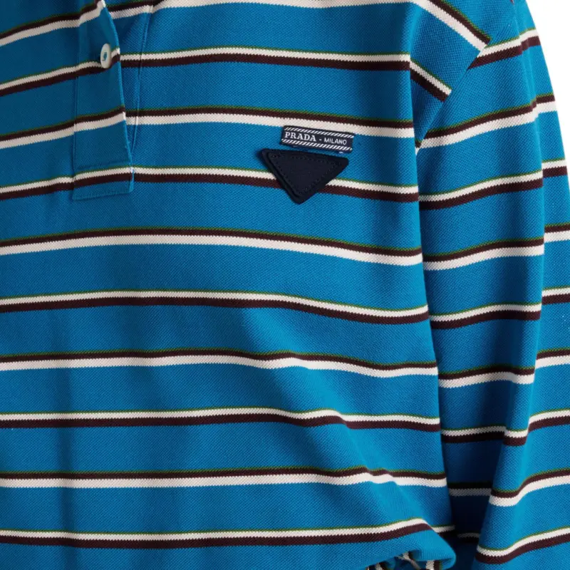PRADA Long-Sleeved Striped Polo Shirt-5