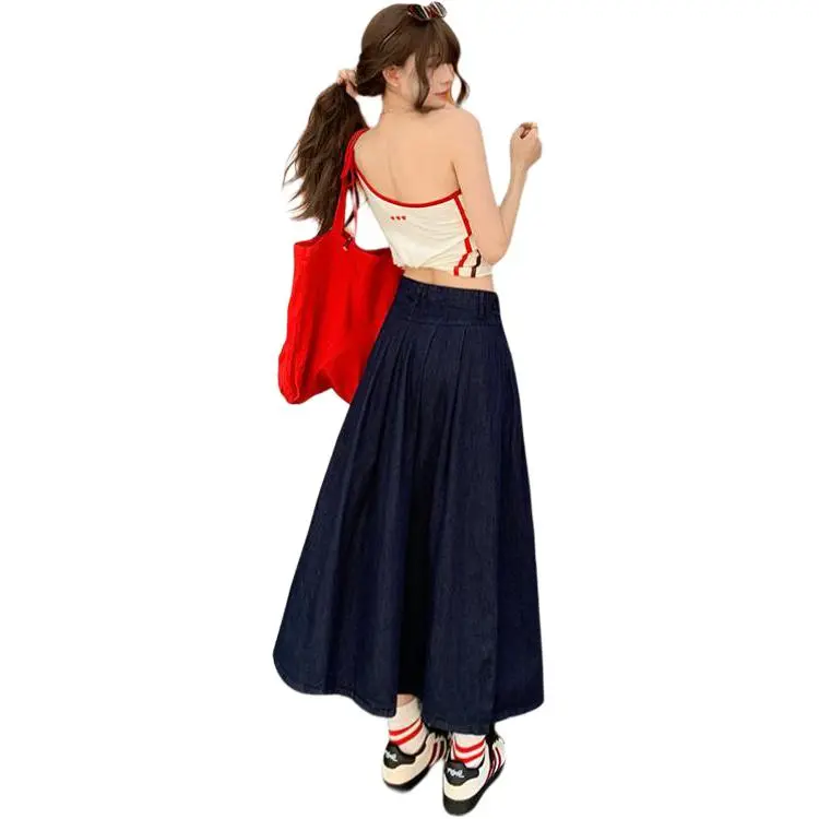 ZAZN Denim Long Skirts Women's Navy Blue-1