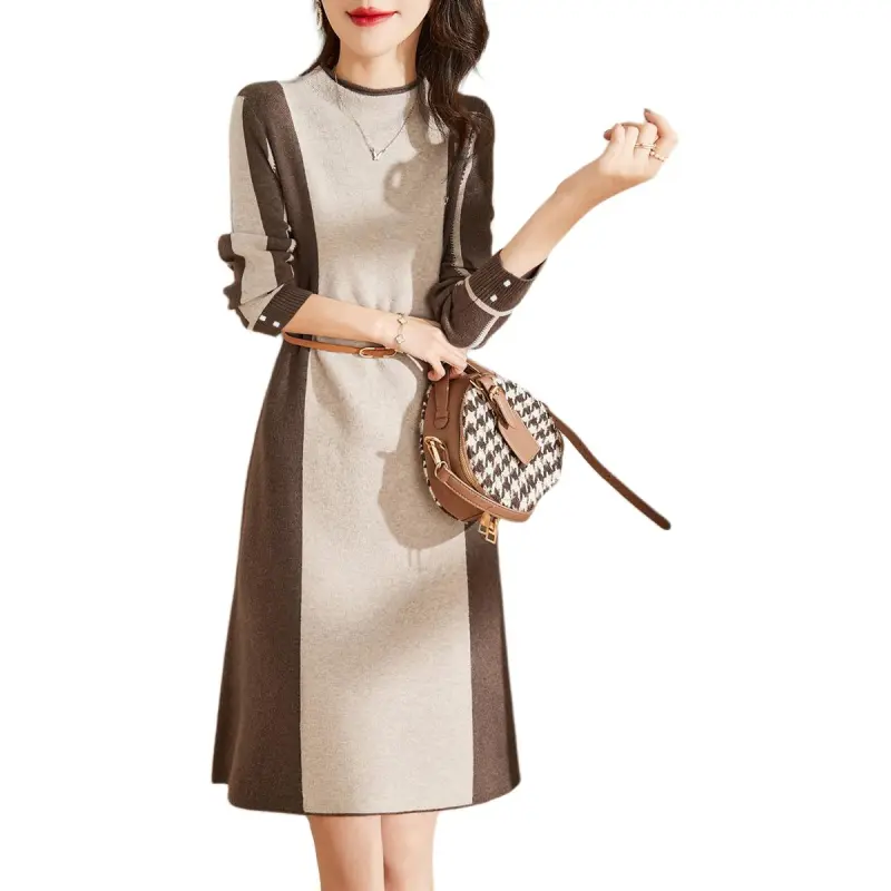 Mo Han Yi Mei Long-Sleeved Dresses Women's Ecru & Coffee-3