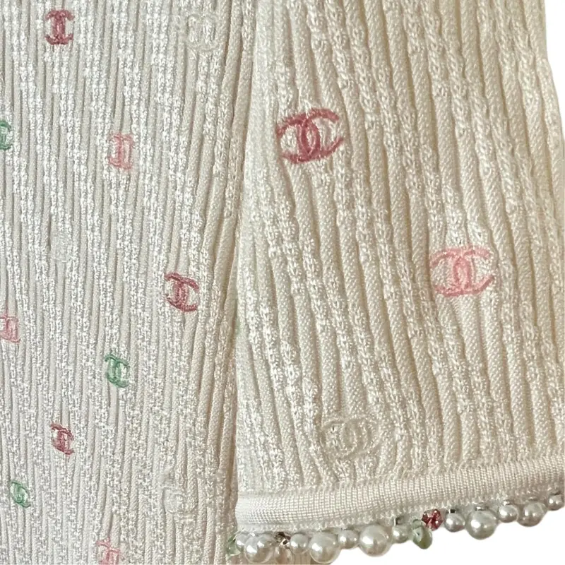 CHANEL Short Sleeved Dress Women's Beige-4
