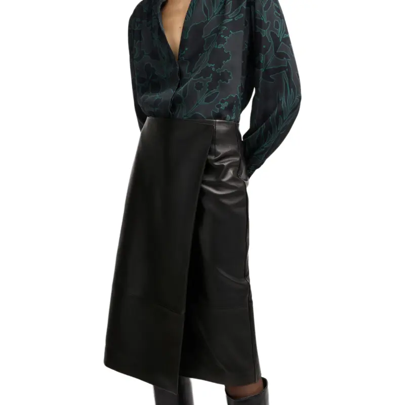 HUGO BOSS Leather Long Skirt Women's Black-4