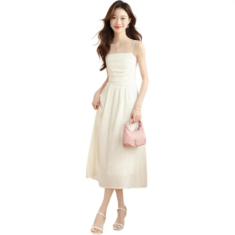 Mu Xiao Xin Slip Dresses Women's Beige Apricot-3