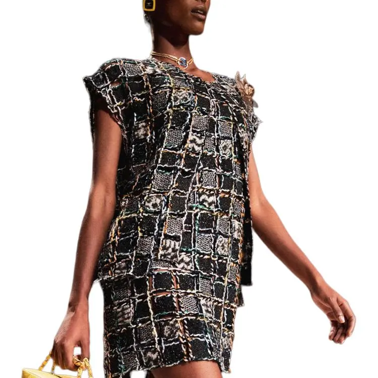 CHANEL Short-Sleeved Dresses Women's Black-1