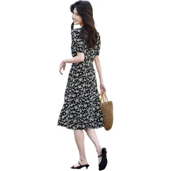 Still Quiet Short Sleeved Dress Women's Black Floral