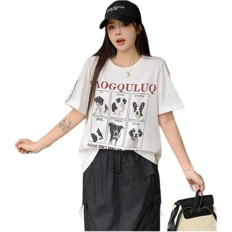 Mu Xiao Xin T Shirt Women's Pure White 6 Pack Puppy T Shirt-3