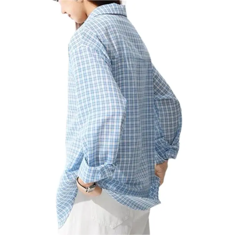 Mu Qingqing Shirts Women's Blue Plaid-0