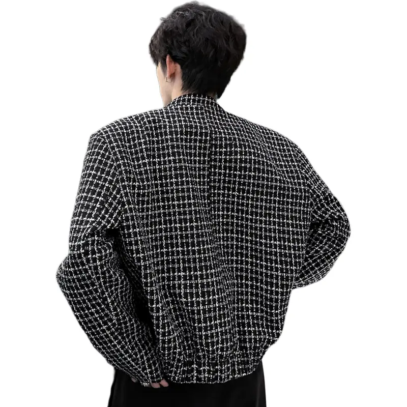 HOKLV Jackets & Coats Unisex Black Plaid-1
