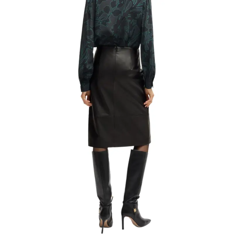 HUGO BOSS Leather Long Skirt Women's Black-2