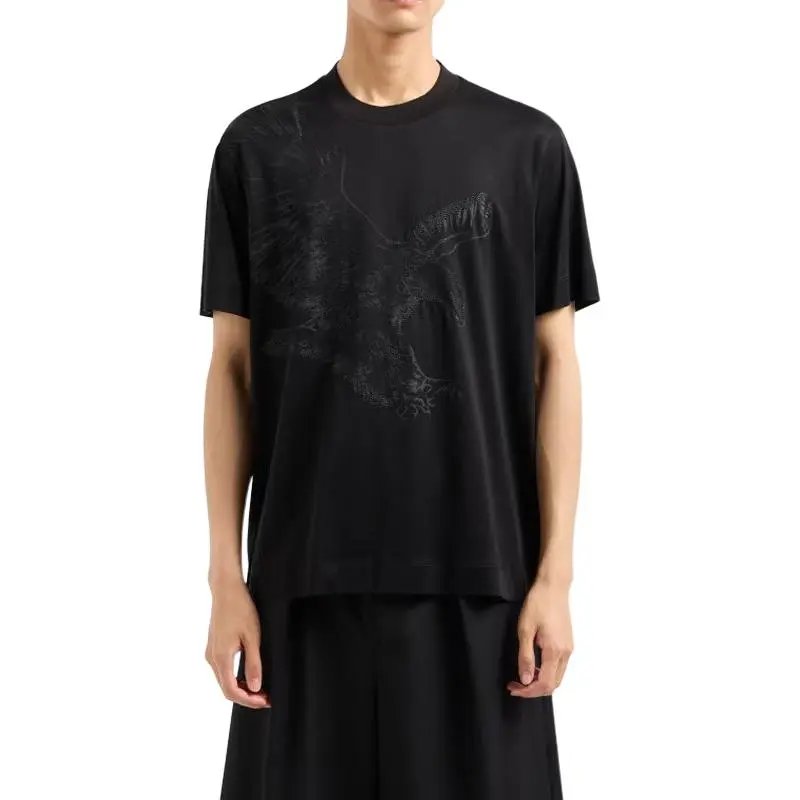 ARMANI JEANS Asv Lyocell blend Jersey T shirt With Oversized Eagle Embroidery And Print-2