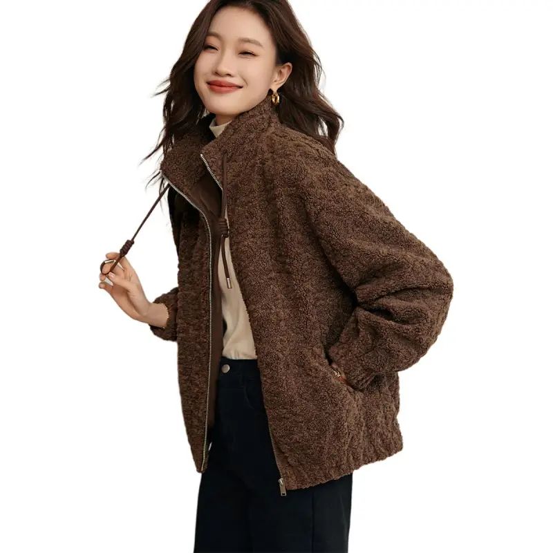 Mo Han Yi Mei Velvet feel Coat Women's Coffee-3