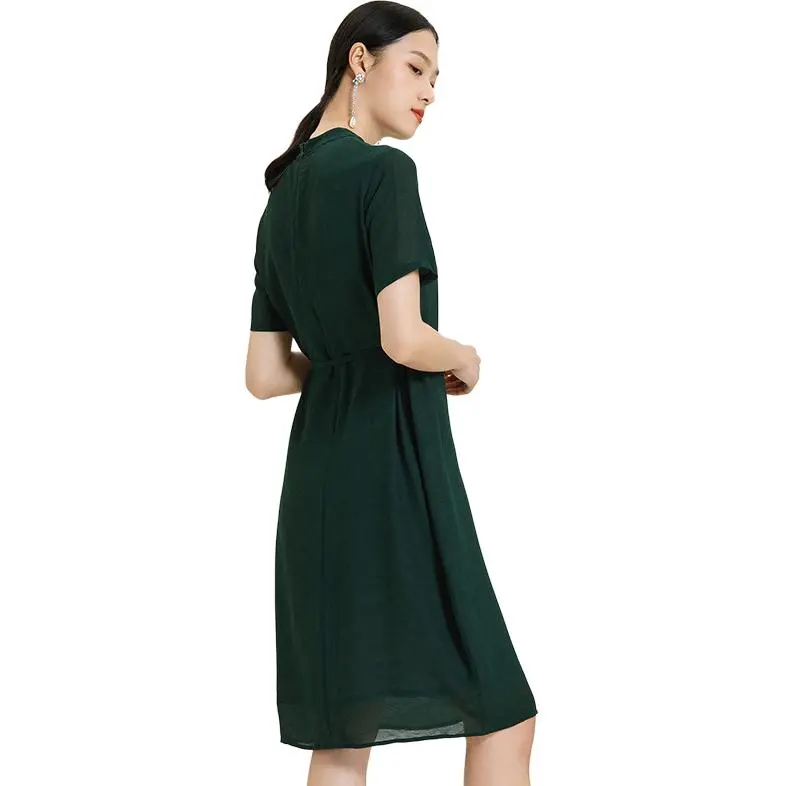 QIAOWANNI Short Sleeved Dress Women's Forest Green-1